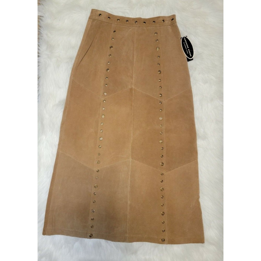 Robert Louis Womens Suede Leather  Size M studded Grommet A line Full Midi skirt